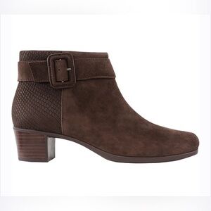 Munro $250 Callie Espresso Suede Booties Boots Stacked Heel Shoes Size 8N New